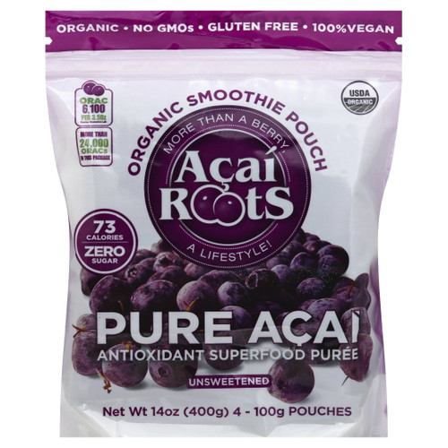 Acai Roots Organic No Gmo's Vegan Premium Unsweetened Smoothie Pouches 100g Pack Of 64