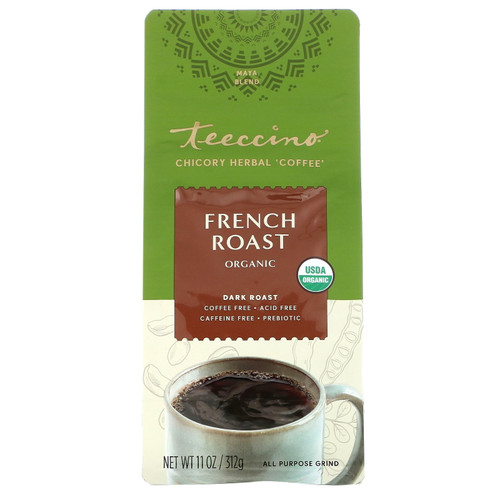 Teeccino, Chicory Herbal Coffee, Organic French Roast, Dark Roast, Caffeine Free, 11 Oz (312 G) (pack Of 1)