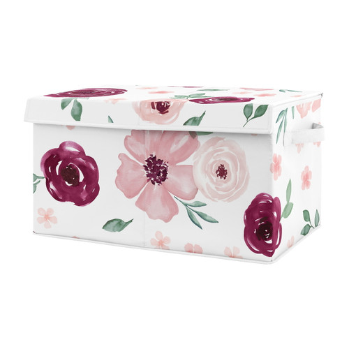 Watercolor Floral Burgundy Wine And Pink Storage Fabric Toy Box By Sweet Jojo Designs