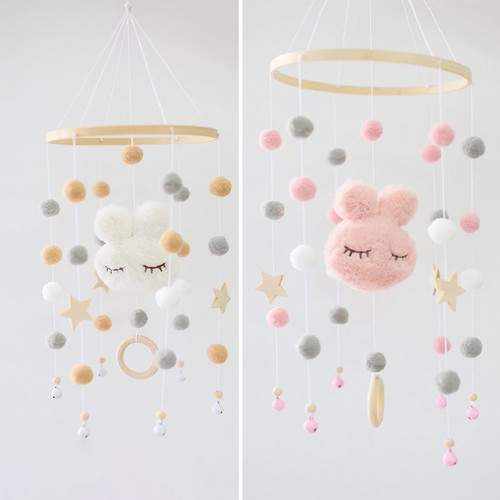 Hadanceo Bed Bell Cartoon Rabbit Head Sturdy Frame Baby Crib Mobile Rattle Photography Prop