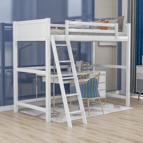 Loft Bed With Ladder, Aukfa Twin Size Loft Bunk Bed With Guardrail, Solid Wood Platform Bed Frame In Espresso For Living Room, Bedroom, Dorm, Saving Space, No Box Spring Needed