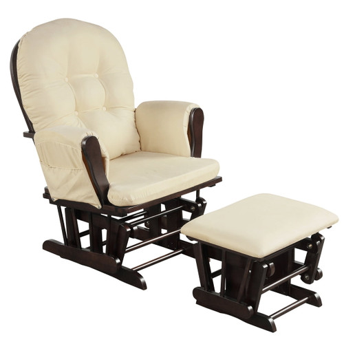 Topbuy Rocking Chair Baby Nursery Chair Glider With Ottoman &storage Pocket Beige