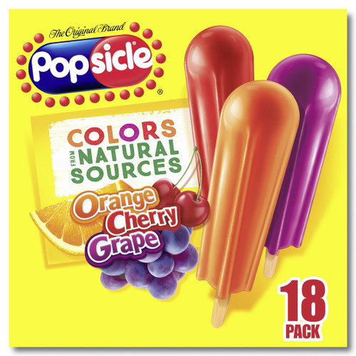 Popsicle Ice Pops Orange Cherry Grape, 40 Calories Per Ice Pops, 18 Count