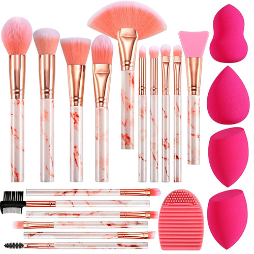 Duaiu Makeup Brushes 16pcs Marble Handle Professional Makeup Brushes Set With 4pcs Makeup Sponge Blenders And 1 Brush Cleaner Foundation Brushes Eyeshadow Brush Lip Brush Set Make Up Tool