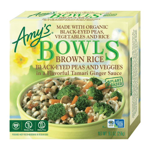 Amy's Brown Rice Black-eyed Peas & Veggies Bowl, 9oz Box (frozen)
