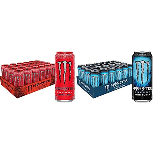 Monster Energy Ultra Red, Sugar Free Energy Drink, 16 Ounce (pack Of 24) & Zero Sugar, Low Calorie Energy Drink, 16 Ounce (pack Of 24)