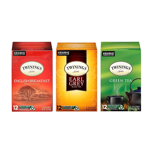 Twinings Tea Variety Sampler K-cup Pack For Keurig Single Serve, 12 Count English Breakfast, Earl Grey, Green (pack Of 3)