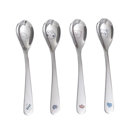Hemoton 4pcs Stainless Steel Baby Feeding Spoons Cartoon Pattern Children Spoons