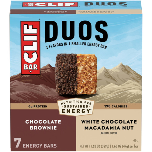 Clif Bar Duos Chocolate Brownie, White Chocolate Macadamia, 11.62 Oz, 7 Pack