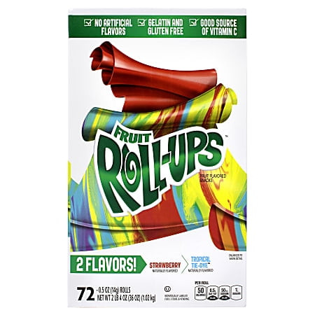 Fruit Roll-ups Fruit Flavored Snacks, 0.5 Oz, Assorted Flavors, Box Of 72 Snacks