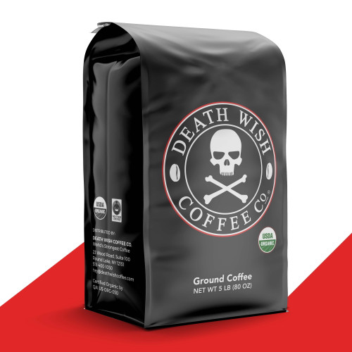 Death Wish Coffee Dark Roast Coffee Grounds [5 Lbs.] The World's Strongest, Usda Certified Organic, Fair Trade, Arabica, Robusta (1-pack)
