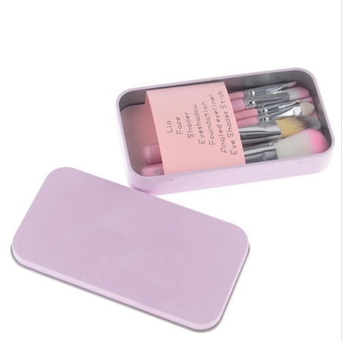 7pcs Cosmetic Brush Set With Iron Box Portable Pink Beauty Tools With Different Brushes For Makeup Girls New