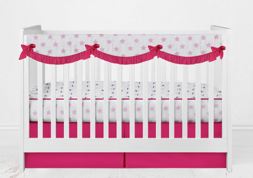 Bacati Stars Pink Large 100 Percent Cotton Breathable Muslin Crib Rail Guard For Us Standard Crib