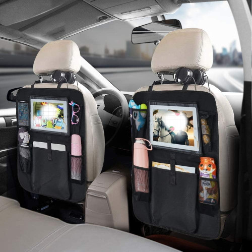 2 Pack Car Backseat Organizer Car Storage Bag With Protection And Multi Storage For Screen Tablet, Headphone, Toy, Snack,kick Mats, Universal Backseat Fit Travel Accessory