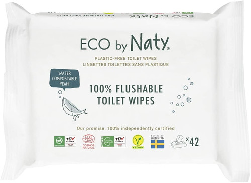Eco By Naty Flushable Baby Wipes, 504 Count, Plant Based Compostable Wipes. 0% Plastic. No Nasty Chemicals., White, Flushable Unscented, 42 Count (pack Of 12)