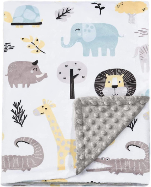 Baby Blanket Soft Minky With Double Layer Dotted Backing, Receiving Blanket, Cute Animals Printed 30 X 40 Inch
