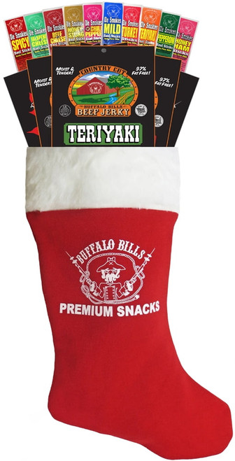 Buffalo Bills 15-piece Beef Jerky & Beef Stick Sampler Red Christmas Gift Stocking (15 Mixed Packs)
