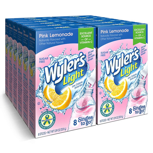 Wylers Light Singles To Go Powder Packets, Water Drink Mix, Pink Lemonade, 96 Single Servings (pack Of 12)