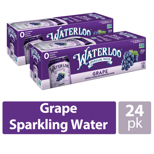 Waterloo Grape Flavored Sparkling Water, 12 Fl Oz, 2 X 12 Pack, 24 Cans
