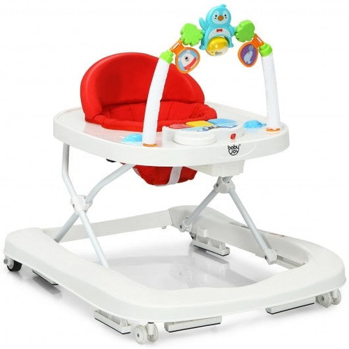 2-in-1 Foldable Baby Walker With Adjustable Heights-red