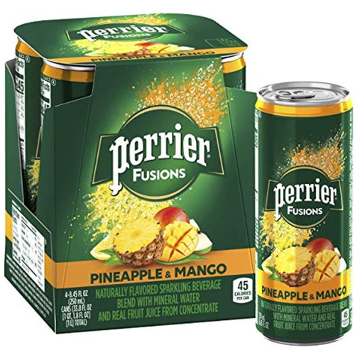 Perrier & Juice Drink, Pineapple And Mango Flavored, 8.45 Fl Oz. Cans (4 Pack)