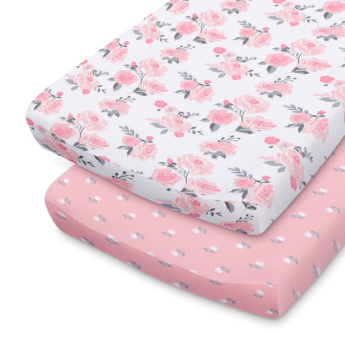 The Peanutshell Microfiber Standard Changing Pad Cover, 2 Pack, Pink Roses Floral