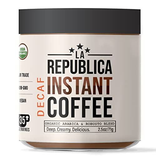 La Republica Organic Decaf Instant Coffee (35 Servings), Rich Medium Roast Coffee With Toasted Caramel Notes, Small Batch 100% Fair Trade Arabica Coffee, Usa Made