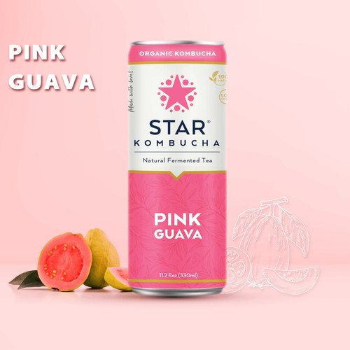 Star Kombucha Tea, Pink Guava, Probiotic Drink 100% Natural Ingredients, 11.2 Oz (pack Of 6)