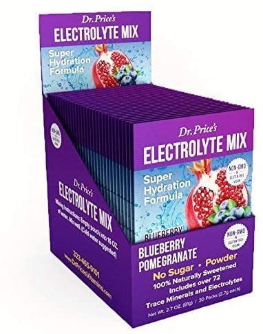 Electrolyte Mix Super Hydration Formula + Trace Minerals | New! Blueberry-pomegranate Flavor (30 Powder Packets) Sports Drink Mix | Dr. Price's Vitamins | No Sugar, Non-gmo, Gluten Free & Vegan