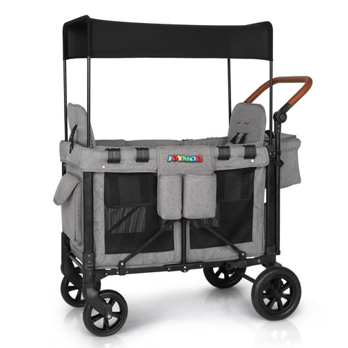 Joymor Folding Stroller Wagon With Face To Face High Double Seat & Canopy For 2 Kids, Baby, Toddler, Gray