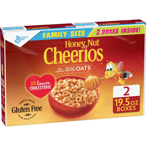 Honey Nut Cheerios, Gluten Free, Cereal, Family Size 2 Pack, 39 Oz