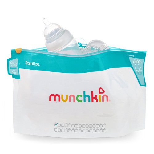 Munchkin Jumbo Baby Bottle Sterilizer Bags, Includes Cool-touch Grip And East Close Pull Tab, 6 Pack