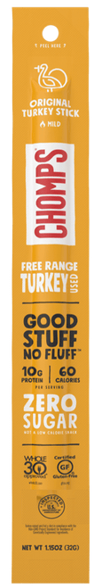Chomps Free Range Turkey Jerky Stick, Gluten Free, Keto Snack, Healthy Snack, Sugar Free 1.15oz Blister Pack