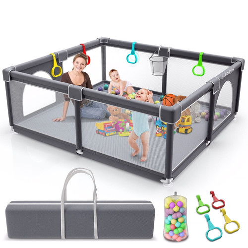 Baby Playpen, Bubblbay Extra Large Playpen With Ocean Balls,(79x71x27inch) With 4 Pull Rings And 1 Storage Bag Anti-slip Suckers/ Unisex Baby Play Yard With Gate