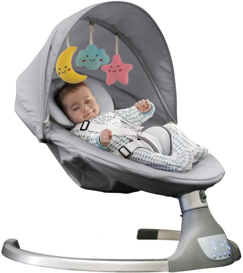 Nova Baby Swing For Infants - Motorized Portable Swing, Bluetooth Music Speaker With 10 Preset Lullabies, Remote Control, Gray - Assj