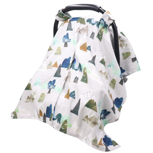 Tanofar Car Seat Cover For Babies, Mountain Peekaboo Opening Minky Carseat Canopy For Newborn, Multiuse, Minky Blanket For Infant Toddler