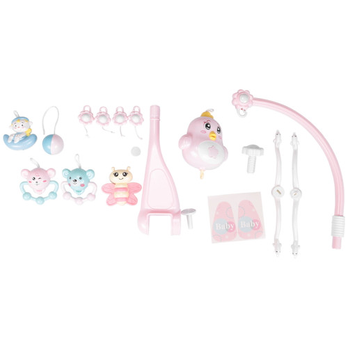 Synpinya Baby Crib Mobile Multifunctional Music Crib Rattle Music Box Night Light Rotate Newborn Sleeping Bed Rattle Toys Pink