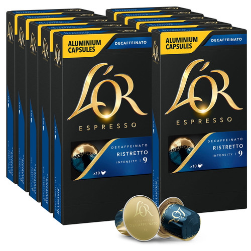 L'or Espresso Capsules, 100 Capsules Decaf Ristretto, Single Cup Aluminum Coffee Pods Compatible With Nespresso Original Machine