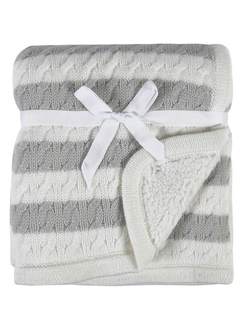 Modern Moments By Gerber Infant Baby Boy Or Girl Cable Knit Blanket With Sherpa, Gray Stripes