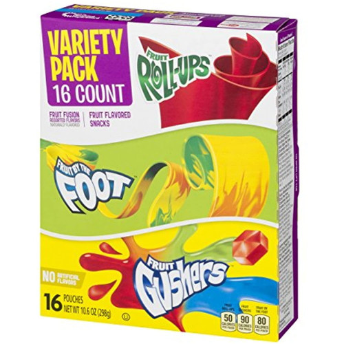 Betty Crocker Fruit Snacks, Fruit Roll-ups, Fruit By The Foot And Fruit Gushers, Variety Snack Pack, 16 Pouches