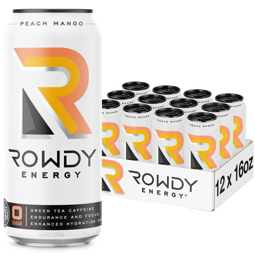 Rowdy Energy, Sugar Free Energy Drink, Peach Mango, 16 Fl Oz, 12 Pack