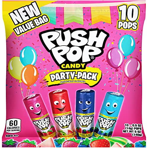 Push Pop Individually Wrapped Lollipop Variety Party Pack - 10 Count Lollipop Suckers In Assorted Flavors - Fun Candy For Parties And Celebrations