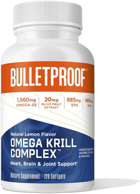 Omega Krill Complex, Lemon Flavor, 120 Softgels, 1560mg Omega-3 With Epa, Dha, Gla, And Astaxanthin, Bulletproof Keto Fish Oil Supplement For Brain And Heart Health