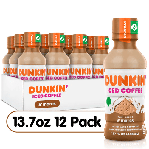 Dunkin Donuts S&rsquo;mores Iced Coffee, Girl Scout, 13.7 Oz, 12 Pack