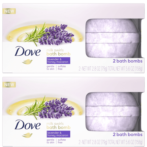 Dove Relaxing Bath Bomb Milk Swirls Gentle To Skin,sulfate Free, Lavender & Honey Macaroon Scent,4 Bath Bombs , 2 Pack