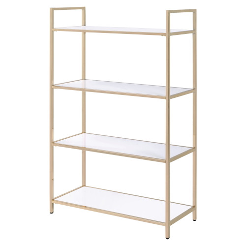 Acme Ottey Storage Bookshelf In White High Gloss And Gold