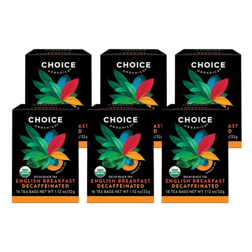 Choice Organics Decaf English Breakfast Tea, Decaffeinated, Black Tea Bags, 6 Box Of 16
