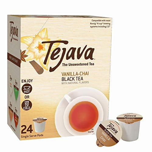 Tejava Unsweetened Black Tea With Natural Vanilla Chai Flavor Pods, Award-winning Tea, 100% Recyclable Single Serve Cups (24 Pack)