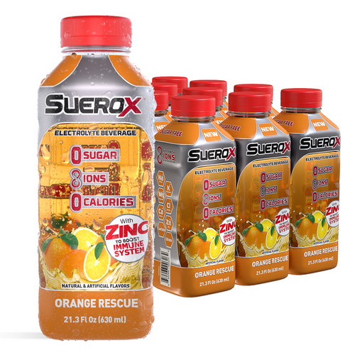 Suerox Zero Sugar Electrolyte Drink, Orange Rescue , 21 Oz- Pack Of 12