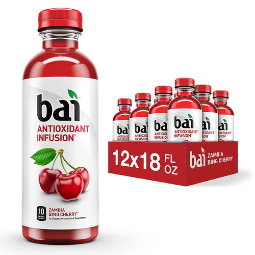 Bai Flavored Water, Zambia Bing Cherry, Antioxidant Infused Drinks, 18 Fluid Ounce Bottles, Pack 12, Antioxidant Infused